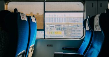 blue and black bus seats
