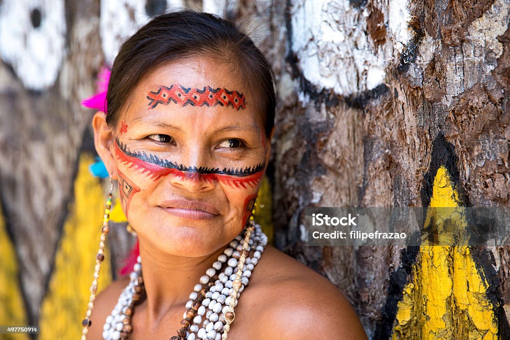 Native Brazilian woman portrait at an indigenous tribe in the Amazon